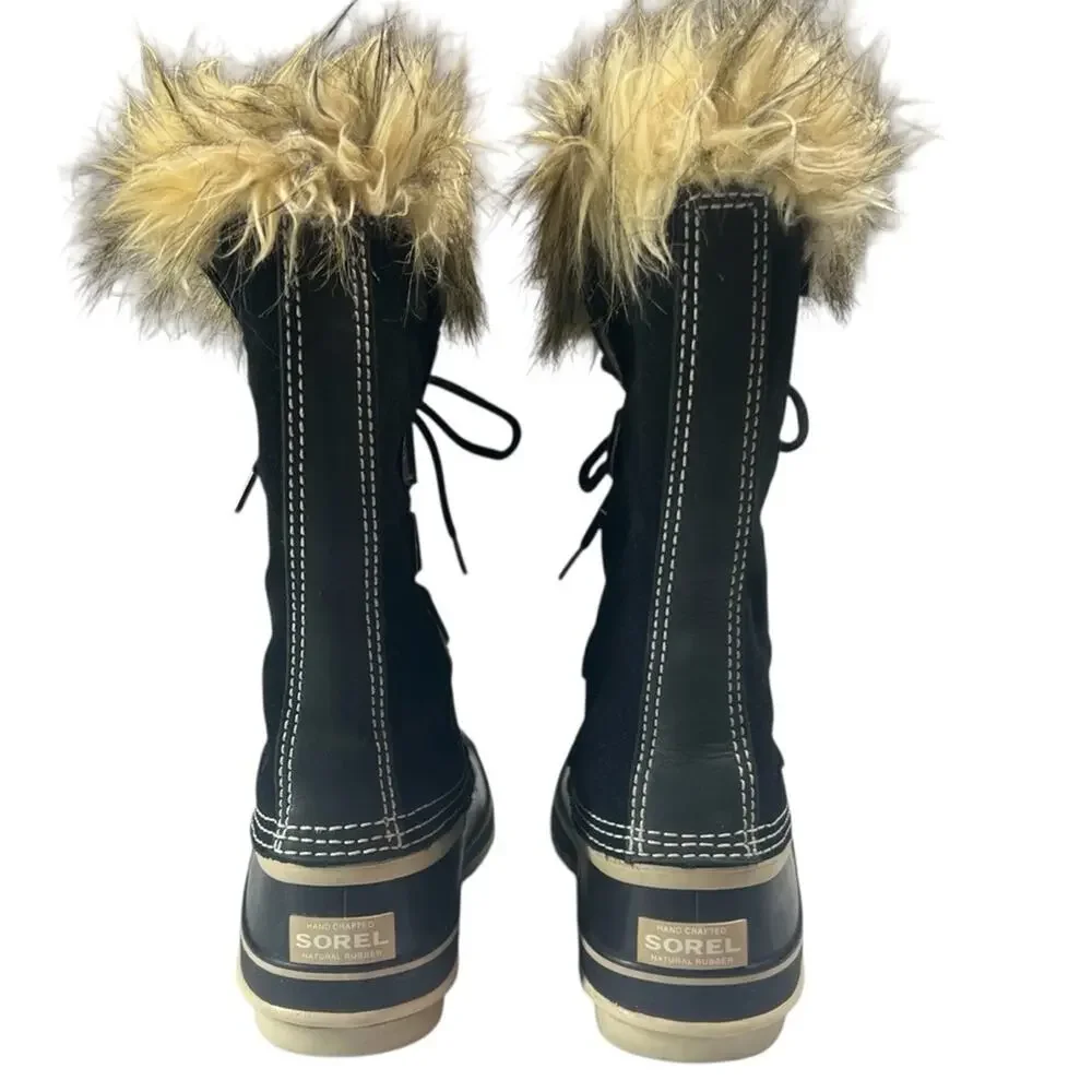 Sorel Joan of Arctic Waterproof Boots 8 Black Quarry Suede Faux Fur Lace Up Snow